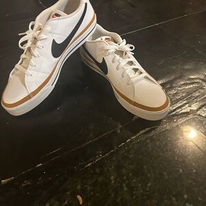 Nike White and Tan Sneakers with Black Swoosh